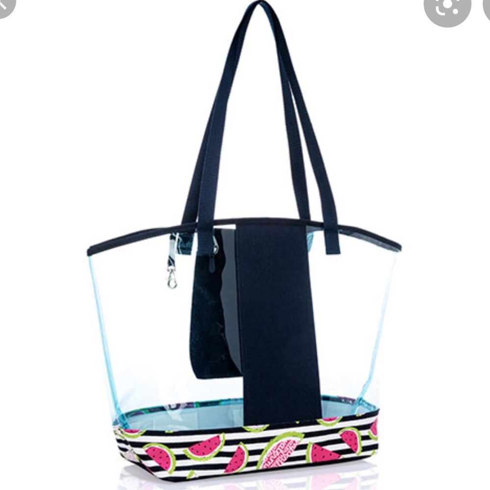 In the clear tote beach bag
